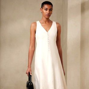 Banana Republic NWT Linen-Blend Button Front Dress Size 8 New Off White
